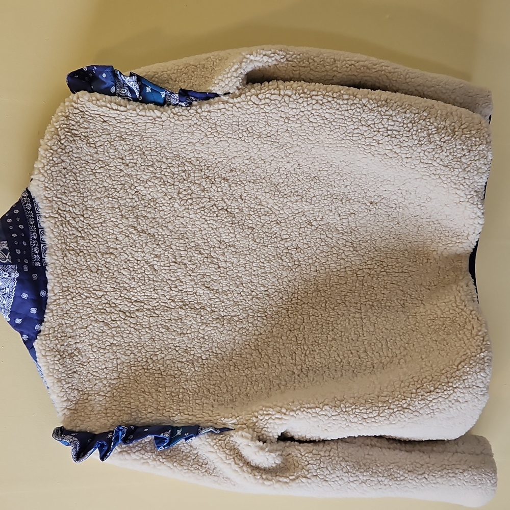 Patchwork Sherpa Jacket - Blue and Cream - Picture 7 of 7